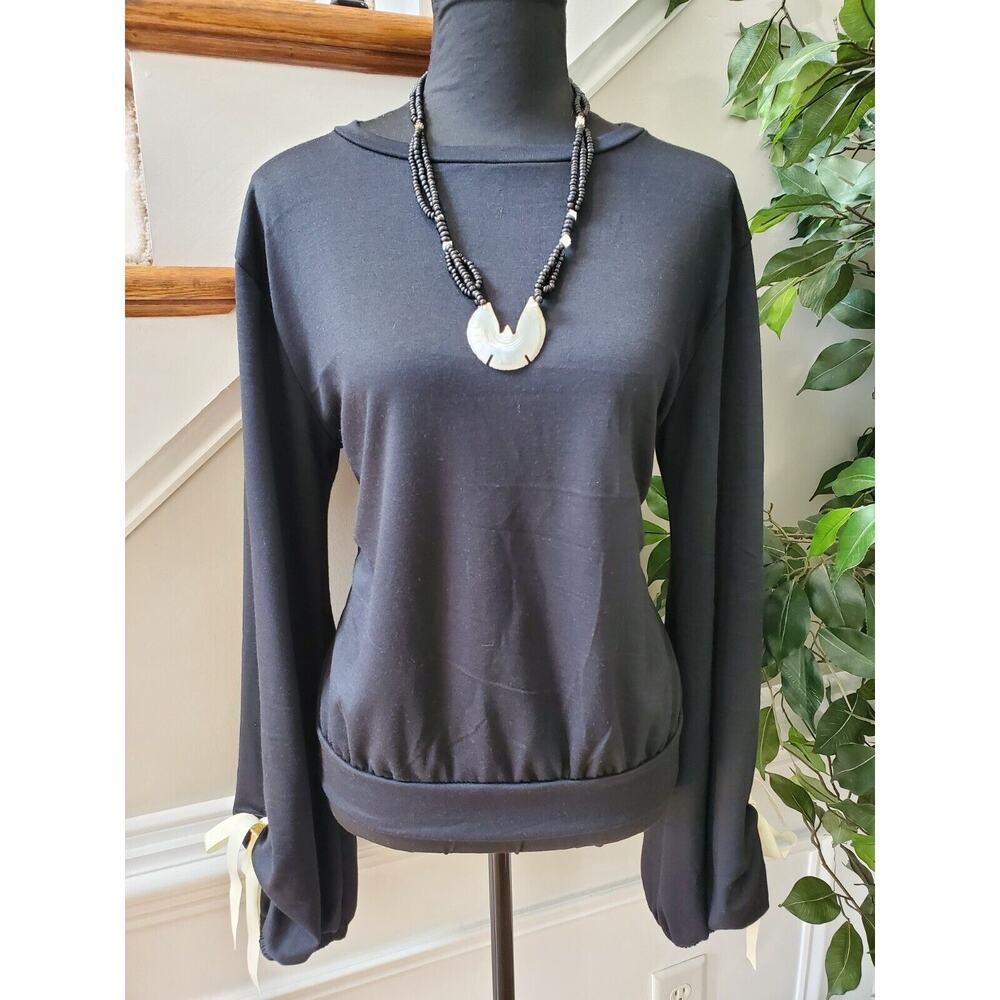 Fashion Nova Women's Solid Black Polyester Round Neck Long Sleeve Blouse Size L